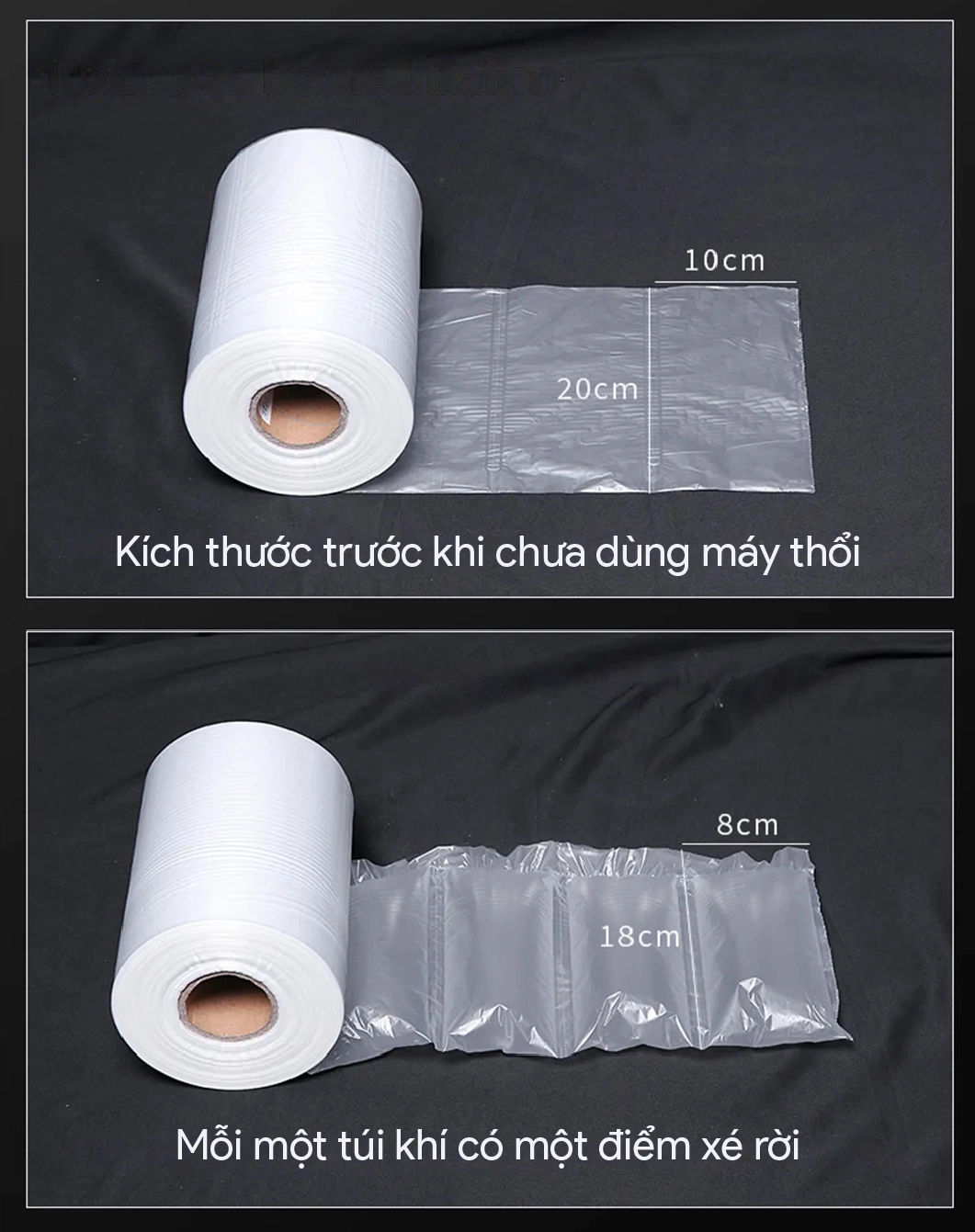 Kích thước trước và sau bơm hơi