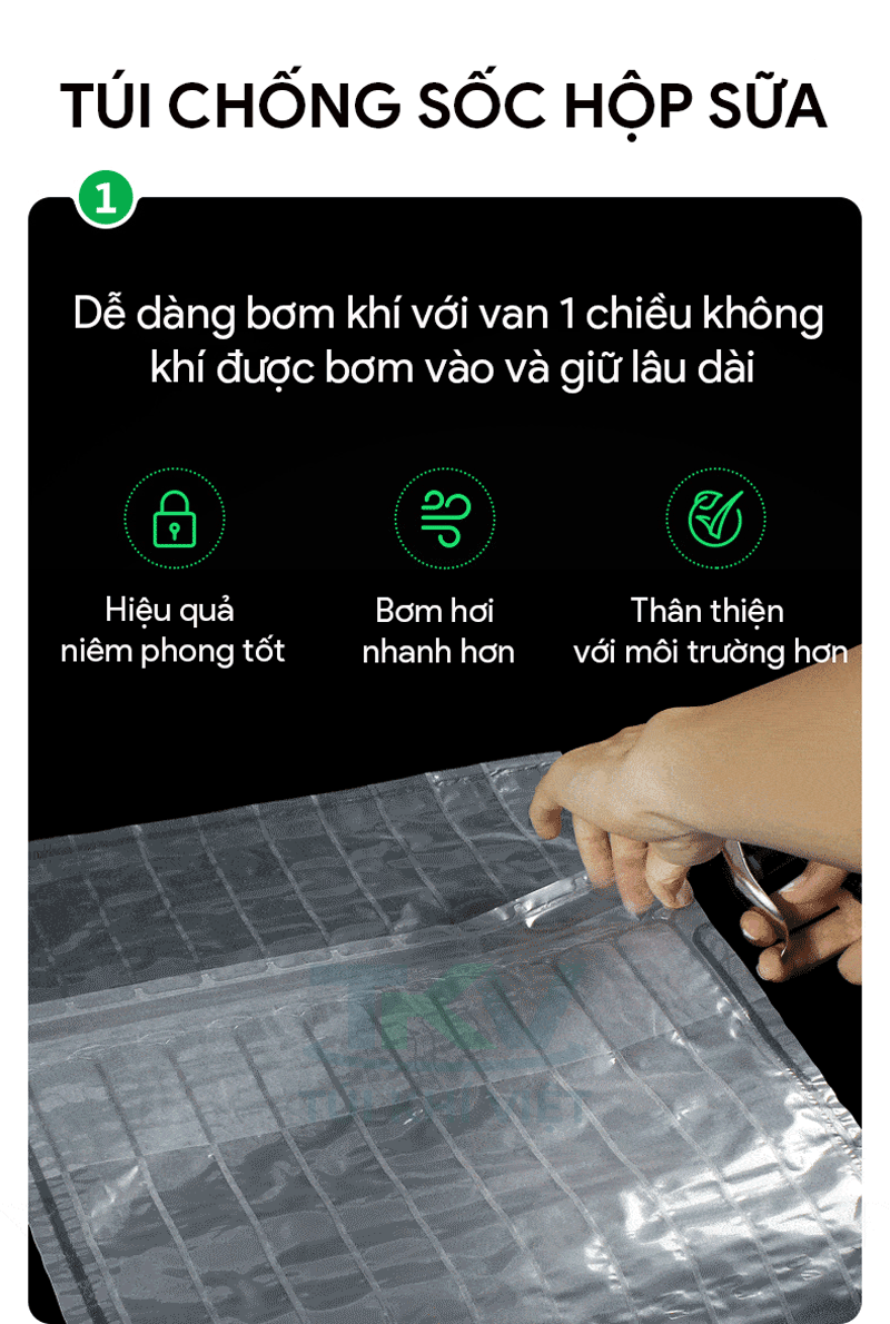 Bơm khí cho túi cột khí chống sốc hộp sữa